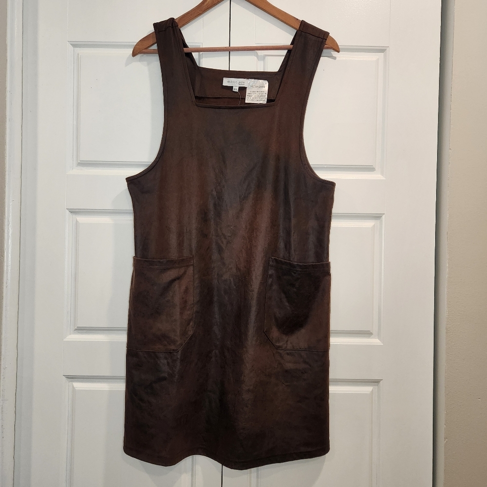 NWT Sz M Marie Claire Pinafore Dress Jumper Vegan Faux Suede, Brown - Picture 3 of 7